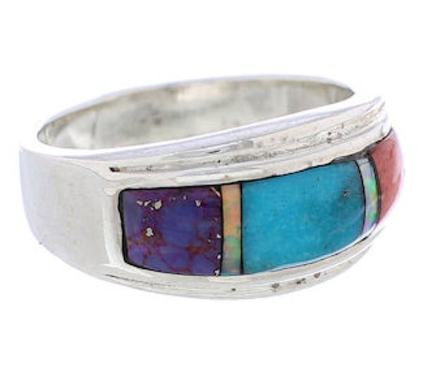 Authentic Sterling Silver Multicolor Inlay Ring Size 8-3/4 UX36146